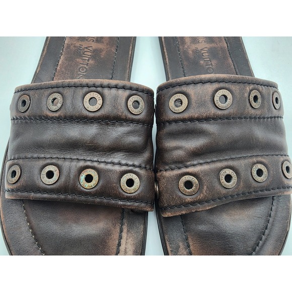 Louis Vuitton Brown Leather Studded Sandals Mens Please Read Description - Picture 3 of 8